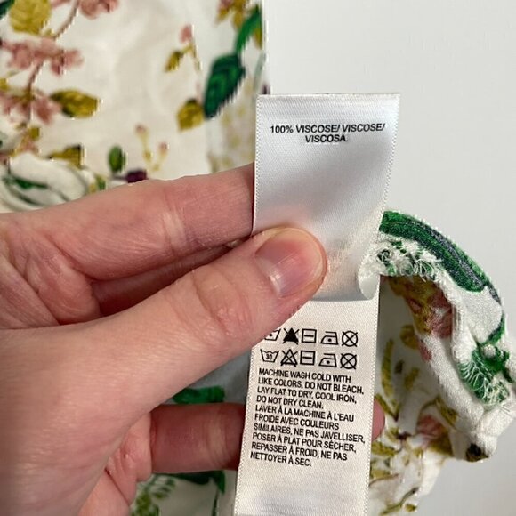 LUCKY BRAND Malia Peasant Top White Green Floral V-Neck Cutout Tie Long Sleeve - Picture 9 of 15